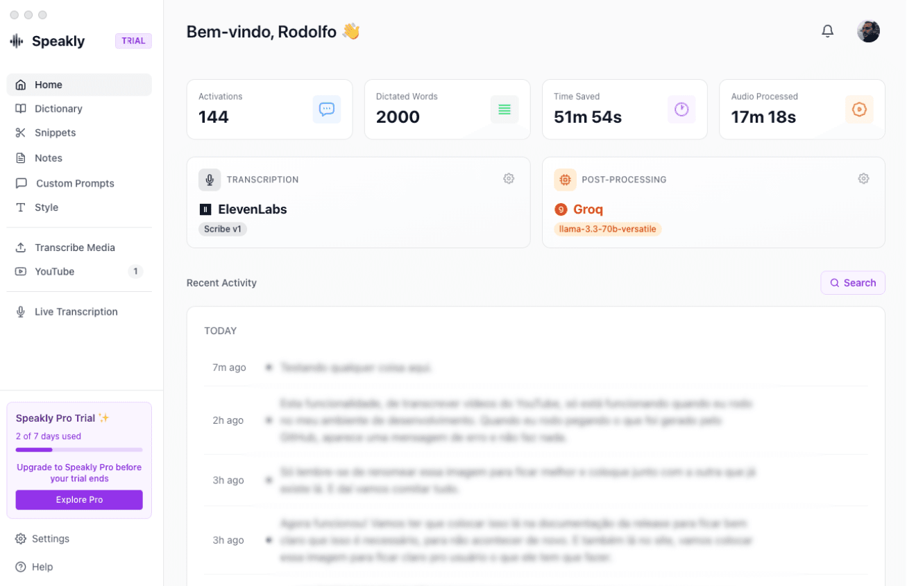 Speakly App Interface