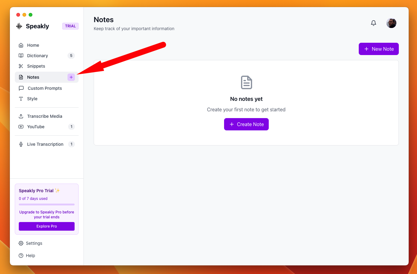 Página de Notas com Botão Adicionar